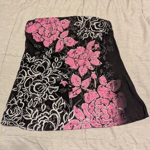 Floral Strapless Top in Black and Pink